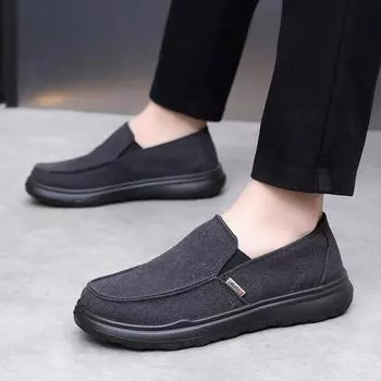Обувь мужская весенне-осенняя легкая однопедальная дышащая парусиновая обувь универсальная модная удобная повседневная нескользящая ленивая обувь 38 чёрный