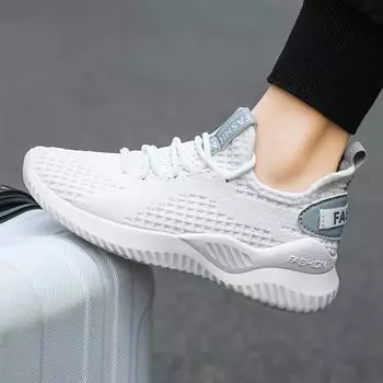 Обувь мужская весна и лето новая мода повседневная спортивная обувь дышащая трендовая сетка летающая тканая обувь для пап модели родитель-ребенок 31 белый