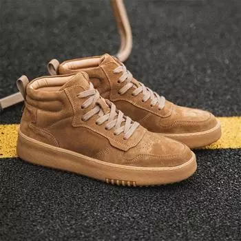 Обувь Мужская зимняя повседневная обувь Ботинки Tide из матовой кожи с мехом Туфли Tooling Board на толстой подошве Мужские ботинки Martin средней длины Top Trend 38 коричневый