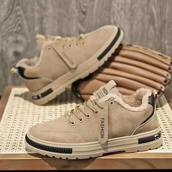 Обувь Мужские кроссовки 2024 Новые Теплые и устойчивые к холоду хлопковые туфли Модные износостойкие рабочие туфли на толстой подошве с противоскользящей платформой 39 хаки