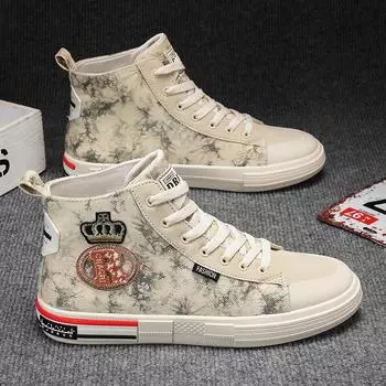 Обувь Мужские кроссовки Мужская повседневная мужская обувь Уличная дышащая обувь Модная обувь для скейтбординга для мужчин Мужская обувь с высоким берцем Холстовая обувь Мужская 39 бежевый
