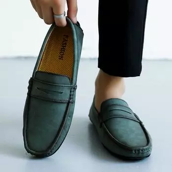 Обувь Мужские мокасины из натуральной кожи Мужские туфли без застежек Классические легкие универсальные мужские повседневные туфли Пенни-туфли Ретро-мокасины 38