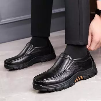 Обувь Мужские мокасины Мягкие мужские повседневные туфли Брендовая мужская обувь Черные коричневые слипоны Толстая подошва Большие размеры 46 чёрный