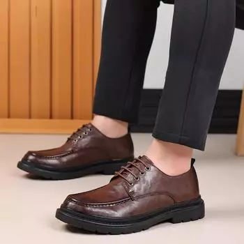 Обувь Мужские оксфорды на шнуровке Модные повседневные кожаные мужские деловые туфли Британские дышащие свадебные туфли на платформе мужские 6.5
