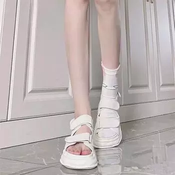 Обувь на платформе сандалии для женщин на среднем каблуке лето 2024 года танкетка водонепроницаемая женская обувь пляжная белая нескользящая горячая повседневная 35