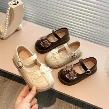 Обувь на плоской подошве Hanfu для девочек, модная, элегантная, детская, принцесса, повседневная, балетки, весна-осень, милая, детская, кожаная обувь для вечеринки 21 коричневый