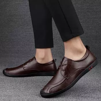 Обувь на шнуровке, мужская удобная повседневная рабочая обувь, кожаные туфли, высококачественные кроссовки для вождения, для прогулок, повседневные туфли на мягкой подошве 37 чёрный