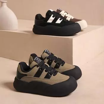 Обувь Niche Thick Baseplate, женская универсальная обувь для хлеба, осенне-зимняя обувь в стиле ретро для моральной подготовки, повседневная спортивная обувь 37 чёрный