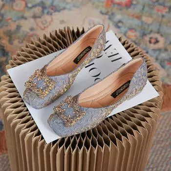 Обувь нового стиля. Женские туфли на плоской подошве с квадратным носком. Мягкая кожа. Одиночные туфли с мягкой подошвой. Женская верхняя одежда больших размеров. Бабушкины туфли. 34 синий