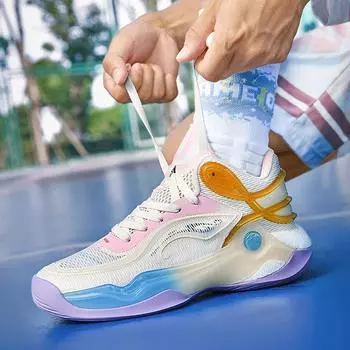 Обувь новые настоящие боевые баскетбольные кроссовки для мальчиков и девочек, учеников младших классов, на цементной площадке настоящие боевые виды спорта синие кроссовки 36