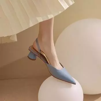 Обувь Офисная Работа Женская Обувь Массивные Босоножки для Женщин Острый Носок Лето 2024 Толстый Каблук Бежевый Блок Закрытый Тренд Лучшее 35