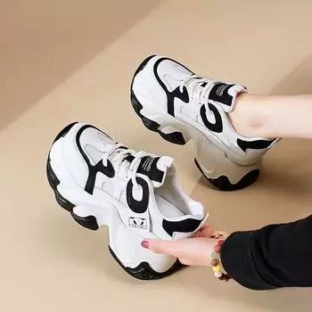 Обувь Pop Daddy женская 2024 весна и лето новая толстая подошва для отдыха и спорта для увеличения размера маленькие белые туфли 39