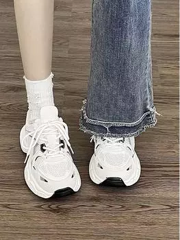 Обувь Pops женская, сотни летних, тонкая сетка, дышащая, повседневная, спортивная обувь женская, обувь с толстой подошвой женская 35 серебряный