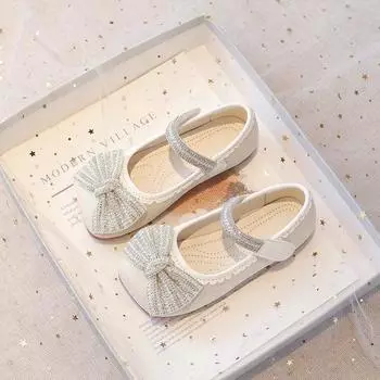 Обувь принцессы для девочек, новая весенне-осенняя детская обувь с кристаллами, маленькая кожаная обувь на мягкой подошве, весенне-осенняя детская обувь Эльзы 23 белый