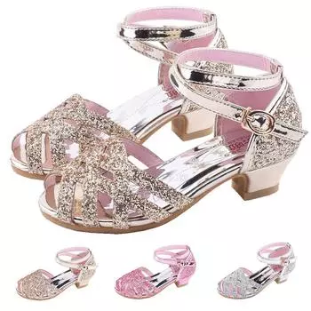 Обувь принцессы с блестками для маленьких девочек, сандалии, танцевальная обувь 33 серебряный