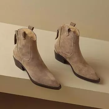 Обувь Qirui. Ботинки в стиле вестерн из коровьей кожи. Короткие ботинки большого размера с застежкой-молнией сзади в стиле ретро. Short Plush Lining 34 чёрный