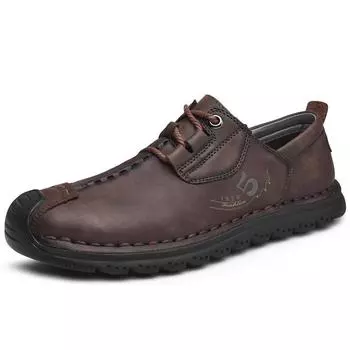 Обувь ручной работы из коровьей кожи в стиле ретро, мужская модная повседневная обувь на плоской подошве, мужские лоферы, мокасины, мужская кожаная обувь 38 темно-коричневого