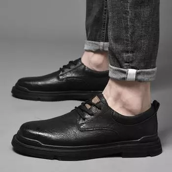 Обувь ручной работы из натуральной кожи, осень-зима, повседневная мужская обувь в винтажном стиле, походная обувь на шнуровке по щиколотку, обувь из коровьей кожи 37 чёрный