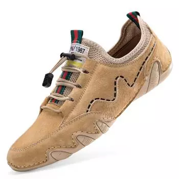 Обувь ручной работы из натуральной кожи Мужская удобная обувь для вождения Мягкие кожаные лоферы Мужская обувь Мокасины Повседневная обувь 38 песочный