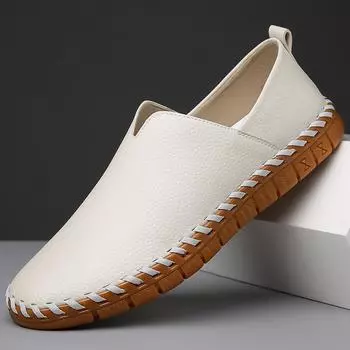 Обувь ручной работы, мужская, новая, повседневная, модная, тисненая кожа, ретро, британский стиль, мокасины, мужские, удобные, без застежек, для отдыха на природе 38 чёрный