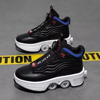 Обувь Runaway Большие четырехколесные роликовые коньки для мальчиков и девочек Двухрядные роликовые коньки для девочек-студенток Автоматическая обувь с деформацией и сжатием в один клик 33