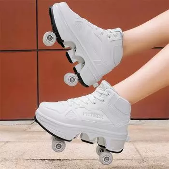 Обувь Runaway Shoes Четырехколесная обувь для мальчиков и детей Обувь с колесами Обувь для девочек для катания на коньках Двойная деформированная обувь для ряда колес 34