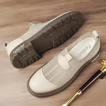 Обувь с ажурной сеткой, новая летняя мужская повседневная обувь, нескользящие мокасины, повседневная обувь для прогулок, рыбалки, кемпинга 37 чёрный