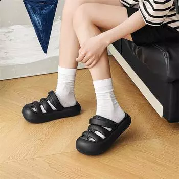 Обувь с дырками Женская одежда Наступание на дерьмо Мягкие подошвы Сандалии Пляжные нескользящие тапочки с сумкой на голову Полутапочки 36-37