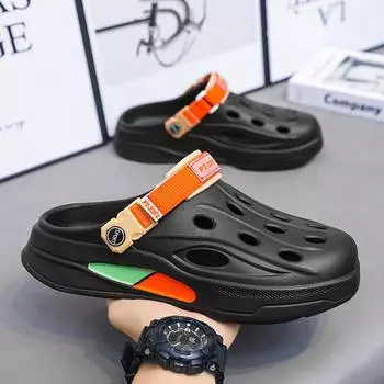 Обувь с камуфляжным принтом кокоса 2024 новые сандалии мужская пляжная обувь для выхода в свет дорожная обувь повседневные студенческие сандалии прилив 40 чёрный