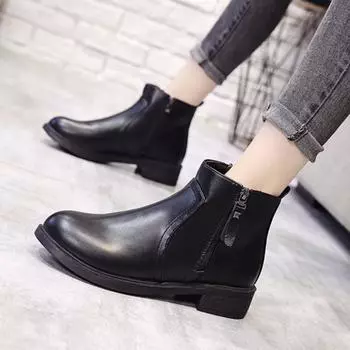 Обувь с круглым носком, короткие туфли для женщин, элегантные, на среднем каблуке, женские рабочие ботильоны, меховые, черные, горячие новинки в категории Boot Pu 35