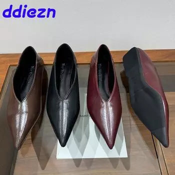 Обувь с острым носком для офиса, женская обувь на плоской подошве, модные неглубокие женские туфли на плоской подошве с обувью, повседневные мягкие женские туфли-слайды 35 коричневый