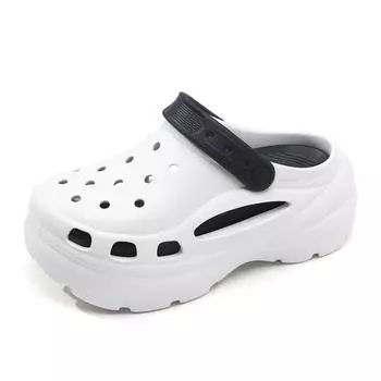 Обувь с отверстиями нескользящая, предотвращает запах ног и не натирает ноги.. Женские модные шлепанцы на толстой подошве, увеличивающие рост, с цветовой блокировкой. Летние тапочки 35-36