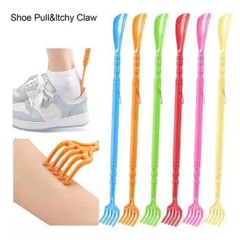 Обувь с рогом, длинной ручкой, подъемник для ленивой обуви, противоскользящая ручка, гибкий длинный рожок для обуви, массажный коготь двойного назначения для пожилых людей коричневый