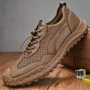 Обувь с сетчатой поверхностью, мужские летние новые дышащие сетчатые туфли на платформе, нескользящие спортивные сандалии-лодочки для отдыха, обувь с отверстиями 38 чёрный