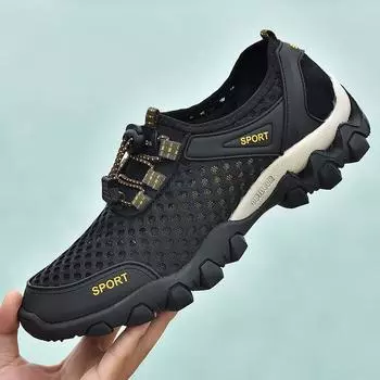 Обувь с сеткой, летняя дышащая обувь для прогулок, мужская спортивная обувь для отдыха, обувь для бега, обувь для скалолазания с сеткой Xiezi 39 чёрный