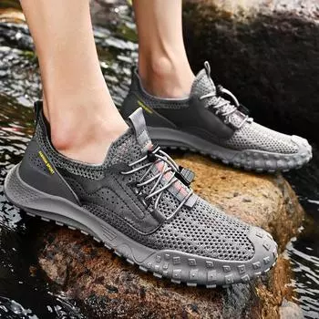 Обувь с сеткой, мужская летняя дышащая легкая дышащая повседневная обувь, нескользящая спортивная обувь с мягкой подошвой 38 серый