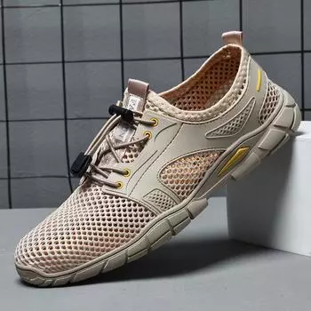 Обувь с сеткой, мужская летняя новая дышащая нескользящая спортивная повседневная универсальная мужская обувь, обувь с дырочками, кроссовки для бега 38 чёрный