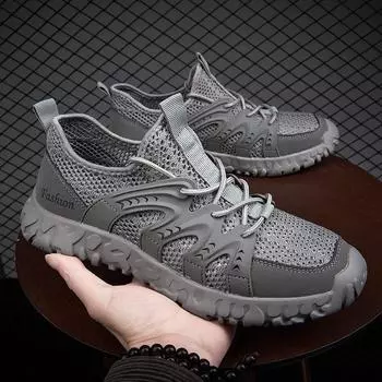 Обувь с сеткой, мужская новая летняя летающая тканая дышащая верхняя одежда, Нескользящая обувь для спорта и отдыха, дышащая обувь 38 серый