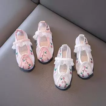 Обувь с вышивкой Hanfu для девочек, детская танцевальная обувь ручной работы в древнем стиле, древняя костюмная обувь в китайском стиле, детская обувь с вышивкой, летняя обувь 25