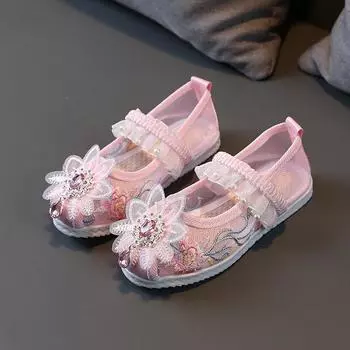 Обувь с вышивкой Hanfu для девочек, детская танцевальная обувь ручной работы в древнем стиле, древняя костюмная обувь в китайском стиле, детская обувь с вышивкой, летняя обувь 24