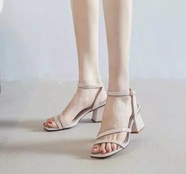 Обувь Сандалии на толстом каблуке для женщин Офисная женская обувь Туфли на высоком толстом каблуке Лето 2024 Туфли-лодочки с пряжками F 34