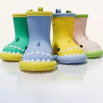 Обувь Shark Rain, нескользящая мягкая подошва, легкие новые водонепроницаемые резиновые туфли, короткие женские сапоги-трубы до середины голени с рисунком из мультфильма 140 розовый