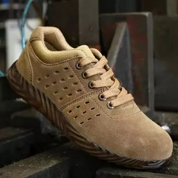 Обувь со стальным носком, защищающая от ударов и проколов, из воловьей кожи, дышащая, изоляционная, защитная обувь, рабочая обувь 35 жёлтый