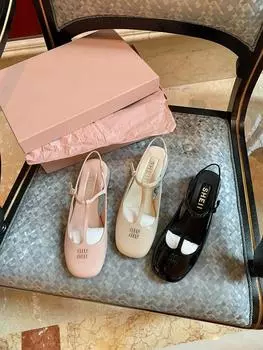 Обувь Su Yinyin miumiu home квадратная голова T-образная кнопка толстый каблук сумка голова пустые сандалии женские летние 34 чёрный
