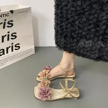 Обувь Тапочки Повседневные тапочки Женские шлепанцы Квадратный каблук Низкий Роскошь 2024 Лето Блочная Мода Ткань Копыта Каблуки Резина Рим 35 бежевый