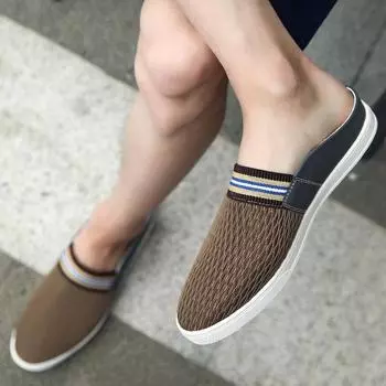 Обувь Tide 2024 года, летняя новая мужская обувь для дома, корейская версия, сетчатые сандалии из парусины с низким верхом, ленивые, дышащие 38 коричневый