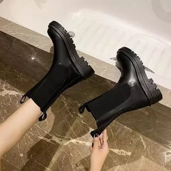 Обувь Туфли Челси для женщин полувысокие женские сапоги средней длины эластичные черные со стильным удобным и элегантным предложением 34