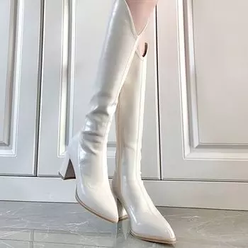Обувь Туфли на высоком каблуке для женщин Острый носок Женские сапоги Зимние до колена Длинные элегантные каблуки Черные новинки сезона весна-осень ПУ 35