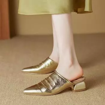 Обувь Туфли-слайды Элегантные женские туфли-лодочки Новинка 2024 года Новая мода женские туфли на высоком каблуке с острым носком Женские туфли-лодочки без застежек 34 чёрный