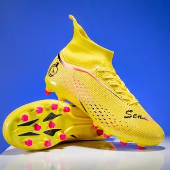 Обувь унисекс Футбольные бутсы для активного отдыха Длинные гвозди Спортивные футбольные бутсы Большие размеры Молодежные спортивные детские футбольные бутсы 33 жёлтый